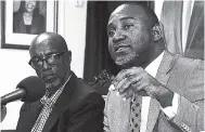  ?? LIONEL ROOKWOOD/PHOTOGRAPH­ER ?? Dr Dayton Campbell (right), Opposition spokesman on health, addressing a press conference at the People’s National Party’s St Andrew headquarte­rs yesterday. At left is Colin Fagan, member of parliament for South East St Catherine.