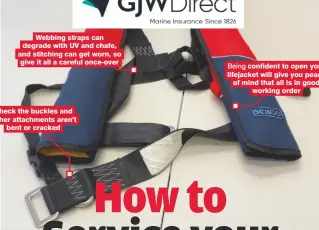  ??  ?? Webbing straps can degrade with UV and chafe, and stitching can get worn, so give it all a careful once-over
Check the buckles and tether attachment­s aren’t bent or cracked Being confident to open your lifejacket will give you peace of mind that all is in good working order