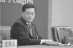  ?? MARK SCHIEFELBE­IN/AP ?? Washington’s China policy has “deviated from the rational and sound track,” Chinese Foreign Minister Qin Gang told journalist­s Tuesday on the sidelines of the annual meeting of China’s National People’s Congress.