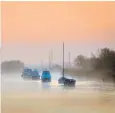  ??  ?? Misty sunrise over the Frome in Dorset