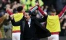  ?? Carl Recine/Reuters ?? Unai Emery shows his delight after Jacob Ramsey makes it 3-1 to his new side. Photograph: