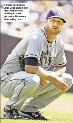  ?? GETTY ?? Former Rays righty Alex Cobb signs hefty deal with Orioles, making AL East picture a little more interestin­g.