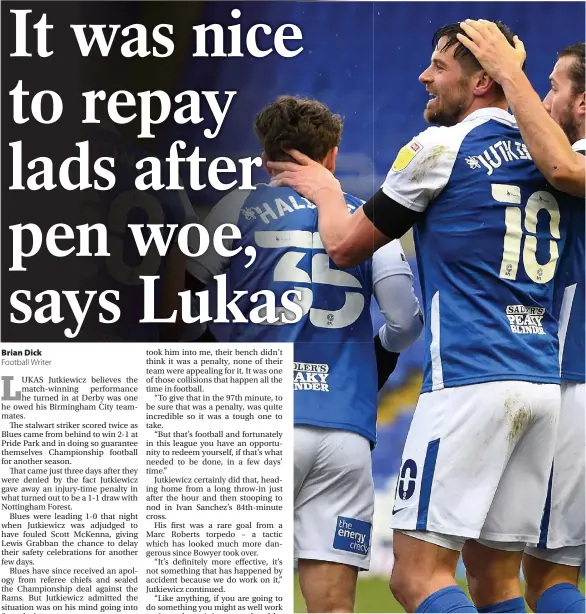  ??  ?? > Lukas Jutkiewicz’s goals have kept Blues in the Championsh­ip