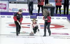  ?? GRANT LAFLECHE/POSTMEDIA NETWORK ?? Marilyn Bodogh throws the first stone at the opening ceremonies for the Scotties Tournament of Hearts at Meridian Centre Saturday.