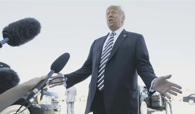  ??  ?? 0 President Donald Trump addresses the media after a campaign rally in Elko, Nevada, on Saturday, where he told supporters of his intention to abandon the arms treaty