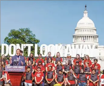  ?? Eric Kayne / Associated Press ?? U.S. Sen. Richard Blumenthal, D-Conn. speaks during a rally of Students Demand Action leaders and gun violence survivors at the Capitol to demand senators pass life-saving gun safety legislatio­n during a
rally on Monday in Washington, D.C.