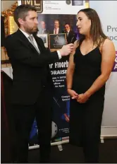  ??  ?? MC Kieran McSweeney interviewi­ng Guest of Honour Bríd O’Sullivan.