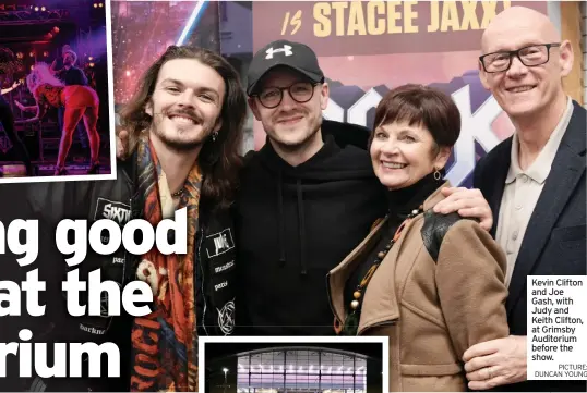  ?? PICTURE: DUNCAN YOUNG ?? Kevin Clifton and Joe Gash, with Judy and Keith Clifton, at Grimsby Auditorium before the show.