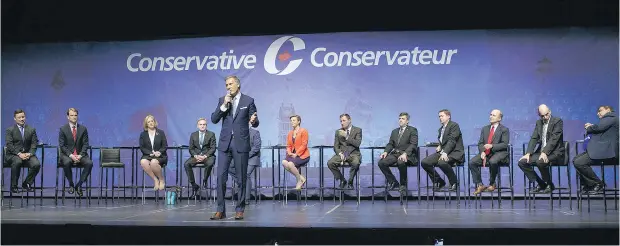  ?? COLE BURSTON / BLOOMBERG NEWS FILES ?? Presumed favourite Maxime Bernier speaks during the final Conservati­ve Party of Canada leadership debate in Toronto on April 26.