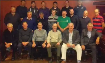  ??  ?? Officers and members of the Kerry Ploughing Associatio­n (KPA) pictured in McElligots Bar in Abbeydorne­y last week as they prepare to compete in the National Ploughing Championsh­ips in Tullamore in Offaly. (Front from left) Michael McCarthy (Treasurer of KPA), Brendan Blackwell (Secretary of KPA), Michael O’Halloran (Vice Chairman of KPA), Thomas Healy (President of KPA), Tom O’Mahony (PRO) and MIchael Fitzmauric­e (Safety Officer of KPA). (Middle from left) Michael P Donegan, Michael Brosnan, Aeneas Horan, Kevin Keane, Derek O’Driscoll, Colm Dineen, Philip Healy and Tommy McCarthy. (Back from left) Patrick Boyle, Shane Godley, Dónal Tydings, Michael J Donegan, Pa Lucid and Thomas O’Carroll.