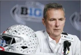  ?? DARRON CUMMINGS— ASSOCIATED PRESS ?? Ohio State head coach Urban Meyer speaks during a news conference for the Big Ten Conference championsh­ip on Nov. 30.