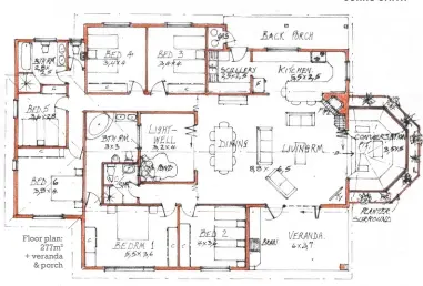  ??  ?? Floor plan: 277m2 + veranda &amp; porch