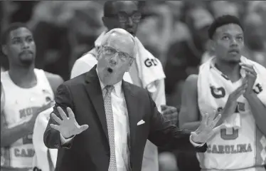  ?? ROBERT WILLETT/TRIBUNE NEWS SERVICE ?? North Carolina coach Roy Williams directs his team during the second half against Northern Iowa on Wednesday, Dec. 21, 2016 at the Smith Center in Chapel Hill, N.C.