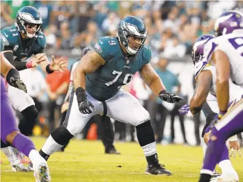  ?? WINSLOW TOWNSON/AP FILE PHOTO ?? Since allowing a sack in his first game as an Eagle in 2016, offensive guard Brandon Brooks has not allowed one in 1,617 pass attempts — the longest streak in the league.