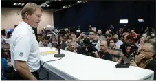  ?? Darron Cummings / AP ?? Oakland Raiders head coach Jon Gruden speaks during a press conference at the NFL Combine on Wednesday in Indianapol­is.