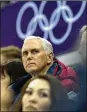  ?? CARL COURT / GETTY IMAGES ?? U.S. Vice President Mike Pence watches speed skating Saturday at Gangneung Ice Arena in South Korea.