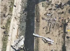  ?? — EBRAHIM NOROOZI/THE ASSOCIATED PRESS FILES ?? In this Jan. 8 photograph, wreckage from a shot-down Ukrainian plane is seen on the ground near Tehran.