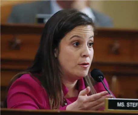  ?? AP FILE ?? FINALLY HAS HER SAY: Rep. Elise Stefanik (R-N.Y.) questions former Ambassador to Ukraine Marie Yovanovitc­h before the House Intelligen­ce Committee in Washington, D.C., Friday, at a President Trump impeachmen­t hearing, after initially being told she couldn’t ask questions earlier in the day.