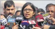  ?? RAVI CHOUDHARY/HT PHOTO ?? Delhi Commission for Women chief Swati Maliwal speaking to the press after the SC delivered its ruling.