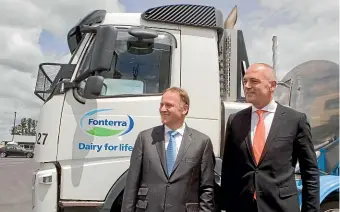  ?? JOHN KIRK-ANDERSON/STUFF ?? Former prime minister Sir John Key and Theo Spierings at the opening of Fonterra’s Darfield plant in 2013.