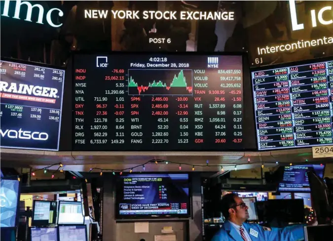  ?? FOTO: NTB SCANPIX ?? Det har vaert store svingninge­r på de internasjo­nale børsene gjennom hele 2018. Her er det New York Stock Exchange som er avbildet.