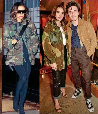  ??  ?? Cool in khaki: Victoria, left, and Hana with Brooklyn