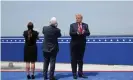  ?? Photograph: Jonathan Ernst/Reuters ?? Donald Trump, Mike Pence and his wife Karen Pence applaud after the launch of a SpaceX Falcon 9 rocket.