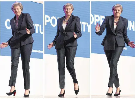  ??  ?? Beschwingt­es Tänzchen der britischen Premiermin­isterin Theresa May bei ihrem Parteitag – für Freudentän­ze ist es aber wohl zu früh