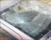  ??  ?? A photo of professor Buddha Singh’s car which was allegedly damaged as a protest against a condolence meeting for the jawans killed in Sukma. The photo was posted by Singh on Twitter.