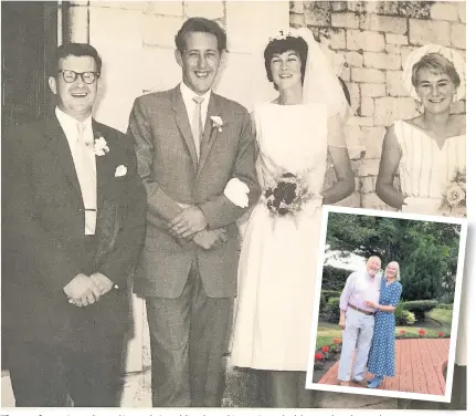  ??  ?? Then and now Jacqueline and Ian on their wedding day and, inset, pictured celebratin­g their diamond anniversar­y