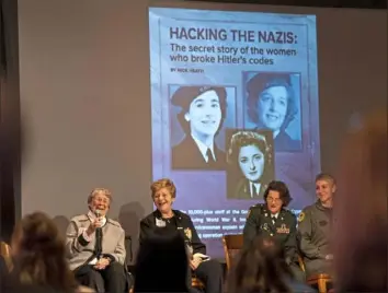  ?? Steph Chambers/Post-Gazette photos ?? Julia Parsons, who was part of the effort to crack German Enigma codes during World War II, speaks during a Women in Military event Thursday at the Heinz History Center.