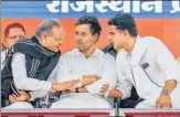  ?? PTI ?? Congress leaders Sachin Pilot, Rahul Gandhi and Ashok Gehlot in Jaipur in March 2019.