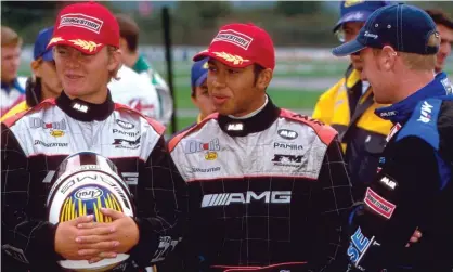  ??  ?? Nico Rosberg (left) and Lewis Hamilton (centre) as teammates back in their Karting Championsh­ips days in 2001. Photograph: Sutton Images/Corbis