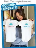  ??  ?? Cindy Crawford has emblazoned George’s favourite tipple on the twins’ onesies.