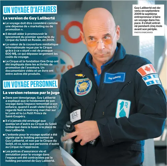  ?? PHOTO D’ARCHIVES ?? Guy Laliberté est devenu en septembre 2009 le septième entreprene­ur à faire un voyage dans l’espace. Il s’était entraîné pendant cinq mois avant son périple.