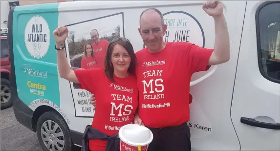  ??  ?? Paul and Karen McGovern are more than a week into their marathon Mizen to Malin walk of Ireland for MS.