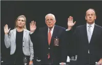  ?? The Associated Press ?? HEARING CONCLUDED: From left, Monica Mastel, John Dean, and Paul Clement, are sworn in before the Senate Judiciary Committee during the final stage of the confirmati­on hearing for President Donald Trump's Supreme Court nominee, Brett Kavanaugh, on Capitol Hill in Washington on Friday.