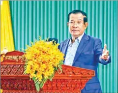  ?? HUN SEN’S FACEBOOK PAGE ?? Prime Minister Hun Sen speaks during the 4th media correspond­ents’ gala on Wednesday.