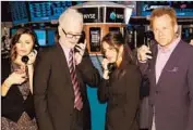  ?? Astrid Stawiarz Getty Images ?? left, Anthony Geary, Kelly Monaco and Kin Shriner of “General Hospital” were at New York Stock Exchange for Monday’s opening bell.