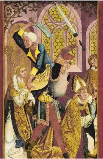  ?? Foto: Benjamin Brückner ?? Die Ermordung des Heiligen Kilians und seiner Gefährten: Der Künstler Veit Stoß stellte Verbrechen nicht nur auf seinen Altargemäl­den dar, sondern beging sie auch selbst.