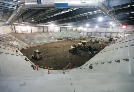  ?? MICHELLE BERG ?? Merlis Belsher Place, seen here under constructi­on at the University of Saskatchew­an in February, will be home to the Saskatoon Contacts and Saskatoon Stars midget AAA hockey teams this season, along with U of S Huskies teams.