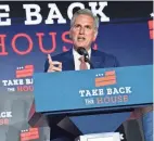  ?? SARAH SILBIGER/GETTY IMAGES ?? House Minority Leader Kevin McCarthy of California has his sights set on leading the majority if the Republican­s take control of the House after all results are in.