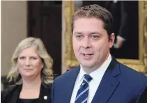  ?? ADRIAN WYLD THE CANADIAN PRESS ?? Conservati­ve Deputy leader Leona Alleslev with Leader of the Opposition Andrew Scheer in Ottawa on Thursday.