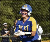  ?? BILL RUDICK — FOR MEDIANEWS GROUP ?? Downingtow­n West’s Darby Weller is all smiles as she heads for home after her walk-off home run Tuesday against Downingtow­n East.