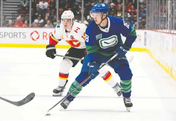  ?? RICH LAM/ GETTY IMAGES FILES ?? While Canucks winger Jake Virtanen had a career-best 36 points in the regular season, his three points in 16 playoff games leave something to be desired.