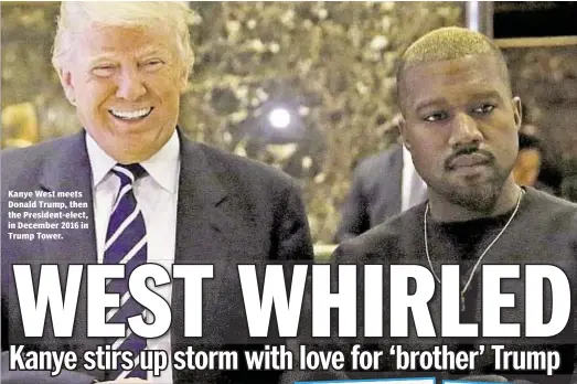  ??  ?? Kanye West meets Donald Trump, then the President-elect, in December 2016 in Trump Tower.