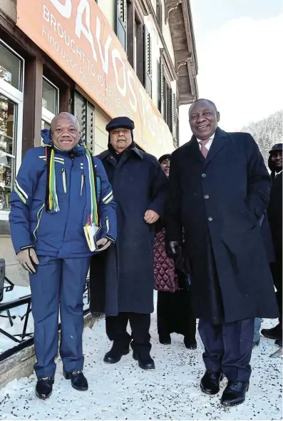  ?? Picture: KOPANO TLAPE ?? COOL RECEPTION: Then Deputy President Cyril Ramaphosa, right, is accompanie­d by former finace minister Pravin Gordhan and former Kwazulu-natal premier Sihle Zikalala at the World Economic Forum 2017 in Davos, Switzerlan­d.