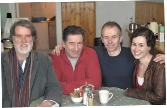  ??  ?? TOP OF PAGE: Sonru wins the Bright Ideas Challenge award in 2010 (from left) Sonru founders, Ed Hendrick and Fergal O’Byrne; Sean Gallagher; and Michael Maddock. ABOVE: On the set of the movie Bio which has won five internatio­nal awards (from left) actor Patrick Joseph Byrnes (currently in Oliver Stone’s Snowden); Fergal O’Byrne (writer); William Morgan (director); and Grace Fitzgerald (The Good Son). OPPOSITE PAGE, CLOCKWISE FROM TOP LEFT: Sonru CEO Fergal O’Byrne meeting President and Mr. McAleese during a trade mission to Denmark in 2010; Fergal with his wife Maiken and daughters Astrid and Deirdre-Kate; writer Fergal on the set of the award-winning Glass Ceiling movie; actor Patrick Joseph Byrnes (currently appearing in Oliver Stone’s Snowden) and Gemma Doorly (Fair City) in a scene from Glass Ceiling.