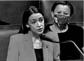  ?? HOUSE TELEVISION ?? Rep. Alexandria Ocasio-Cortez, D-N.Y., speaks out on “violent language against women” Thursday in the House.