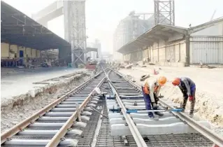  ?? ?? Laying of tracks at Apapa port in 2021